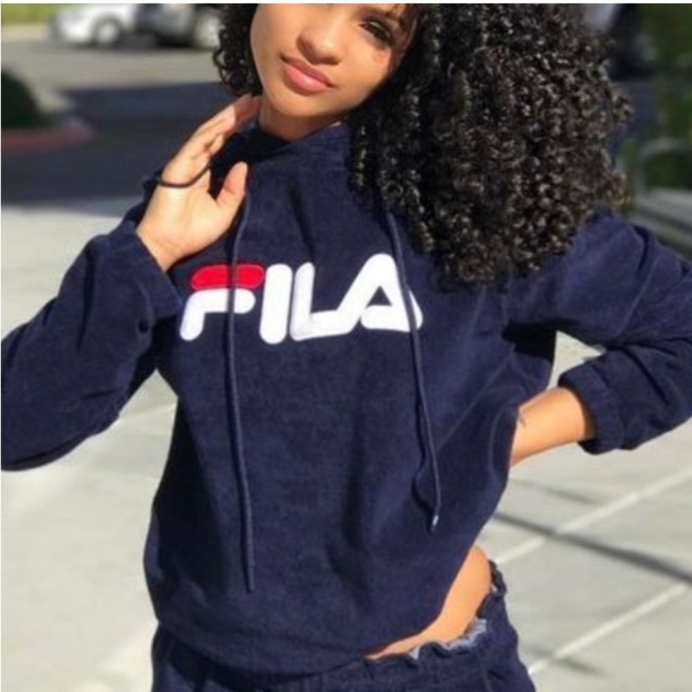 Fila Franca Terry Pullover Hoodie Navy Blue Casual Women's Size Large